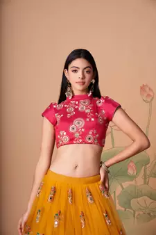 Amazing Yellow & Rani Pink Net Thread Zari & Sequins Embroidery With Mirror Wedding Designer Lehenga Choli With Dupatta