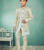 Fawn printed art silk boys-sherwani