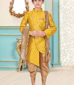 Yellow printed brocade boys-sherwani