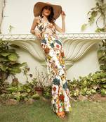 Ruffled Printed Top With Flared High Waist Pants