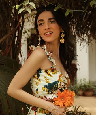 Ruffled Printed Top With Flared High Waist Pants 6