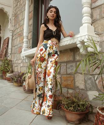 Amelia Sweetheart Neck Ruffled Jet Black Top With  Flared Pants 1