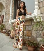 Amelia Sweetheart Neck Ruffled Jet Black Top With  Flared Pants