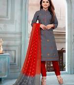 Grey Embroidered Cotton Salwar