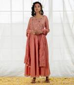 Rose Pink Cotton Crinkled Anarkali Set