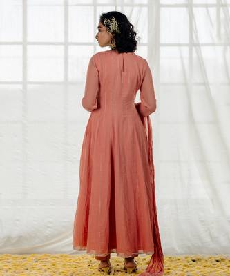 Rose Pink Cotton Crinkled Anarkali Set 3