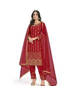 Red Color Real Mirror Embroidered Soft Silk Cotton Patiala Salwar Suit