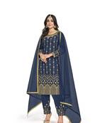 Blue Color Real Mirror Embroidered Soft Silk Cotton Patiala Salwar Suit