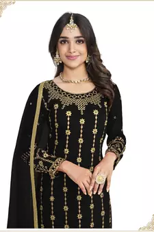 Black Color Real Mirror Embroidered Soft Silk Cotton Patiala Salwar Suit