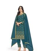 Rama Blue Color Real Mirror Embroidered Soft Silk Cotton Patiala Salwar Suit