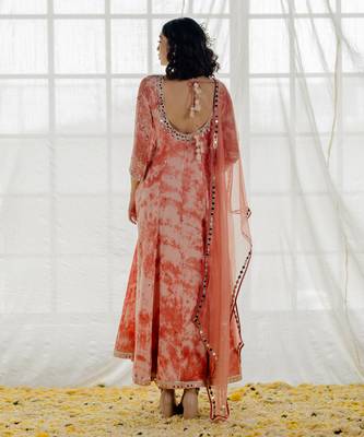 Pink Marble Dyed Georgette Embroidered Anarkali Set 3