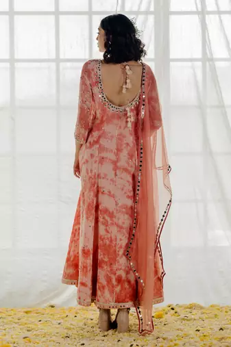 Pink Marble Dyed Georgette Embroidered Anarkali Set