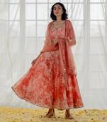 Pink Marble Dyed Georgette Embroidered Anarkali Set