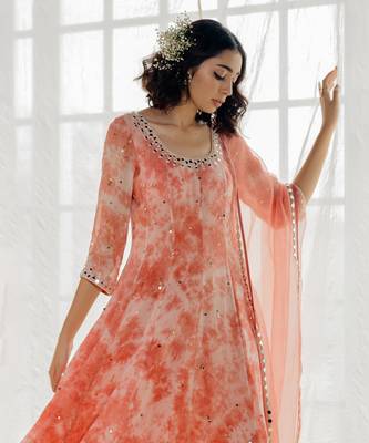 Pink Marble Dyed Georgette Embroidered Anarkali Set 5