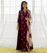 Plum Silk Embroidered Long Anarkali Set
