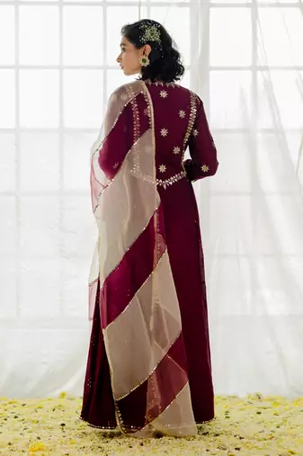 Plum Silk Embroidered Long Anarkali Set