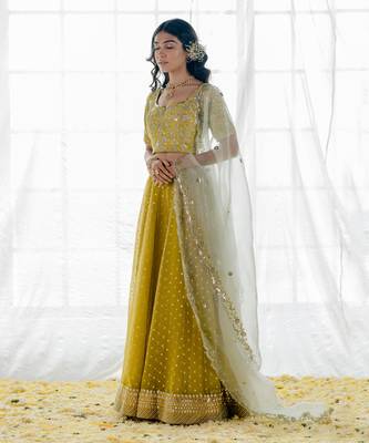 Moss Green Embroidered Organza Lehenga Set 1