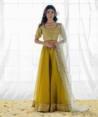 Moss Green Embroidered Organza Lehenga Set 2