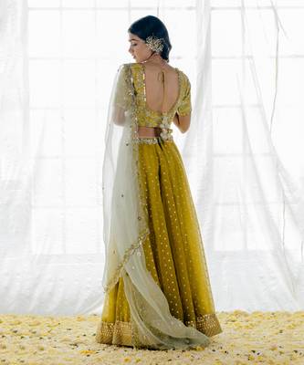 Moss Green Embroidered Organza Lehenga Set 3