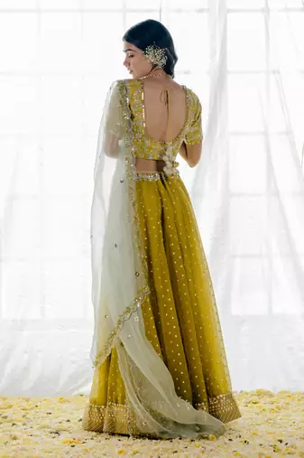 Moss Green Embroidered Organza Lehenga Set