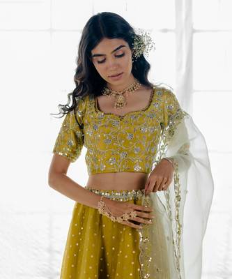 Moss Green Embroidered Organza Lehenga Set 4