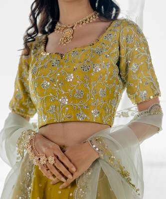 Moss Green Embroidered Organza Lehenga Set 5