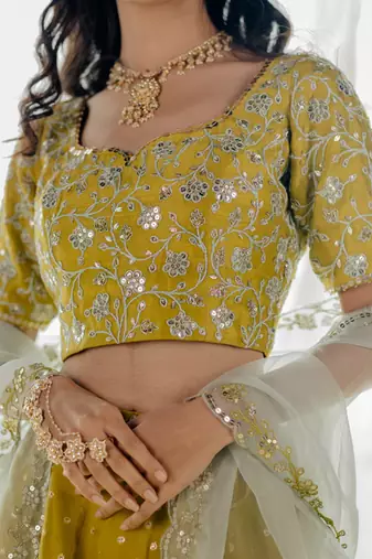Moss Green Embroidered Organza Lehenga Set