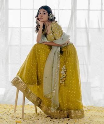 Moss Green Embroidered Organza Lehenga Set 6