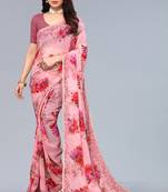 Pink printed georgette saree with blouse