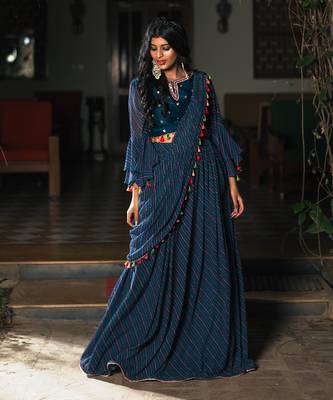 The Night Sky - Leheriya Print Drape Saree 1