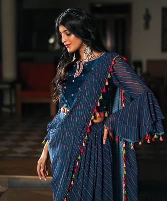 The Night Sky - Leheriya Print Drape Saree 2
