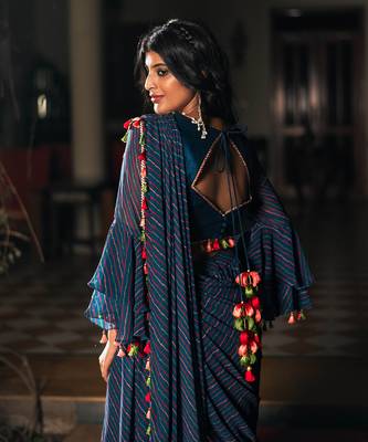 The Night Sky - Leheriya Print Drape Saree 3