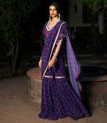 Stormy Purple Bandhani Drape Saree With Sharara Twist