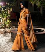 Mustard Bandhani Drape Saree With Sharara Twist