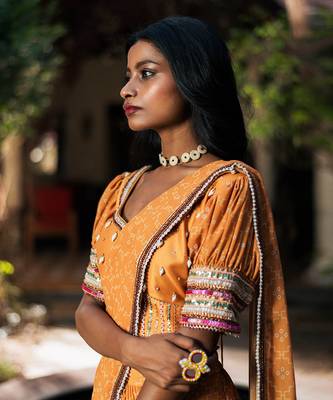 Mustard Bandhani Drape Saree With Sharara Twist 2