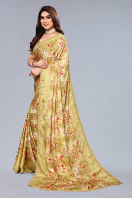 Mustard printed art silk saree with blouse 3