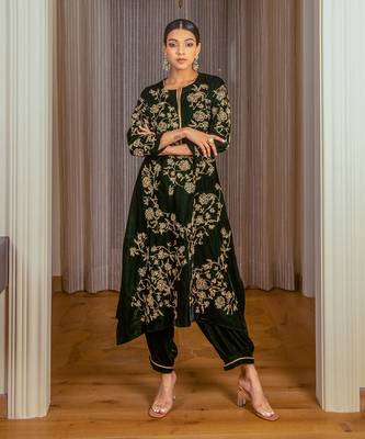 Silk Velvet A-Line Kurta Set 3