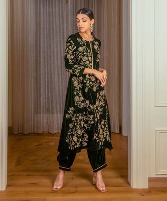 Silk Velvet A-Line Kurta Set 4