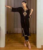 Silk Velvet Embroidered Kurta Set