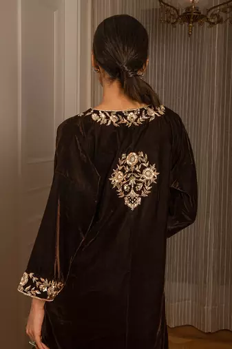 Silk Velvet Embroidered Kurta Set