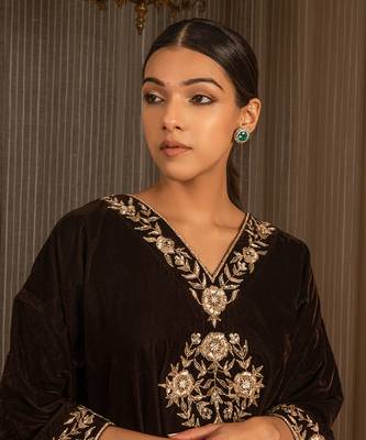 Silk Velvet Embroidered Kurta Set 6
