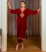 Silk Velvet Embroidered Kurta Set