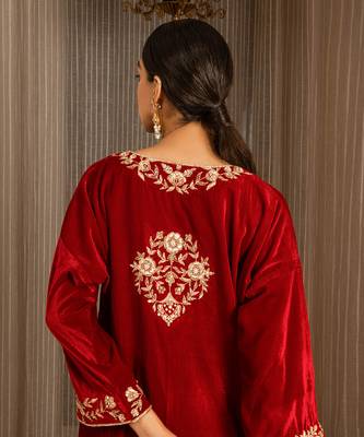 Silk Velvet Embroidered Kurta Set 6