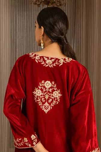 Silk Velvet Embroidered Kurta Set