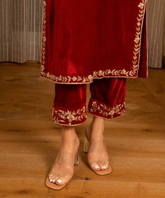 Silk Velvet Embroidered Kurta Set 7