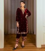 Embroidered Velvet Kurta Set