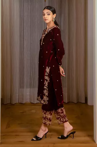 Embroidered Velvet Kurta Set