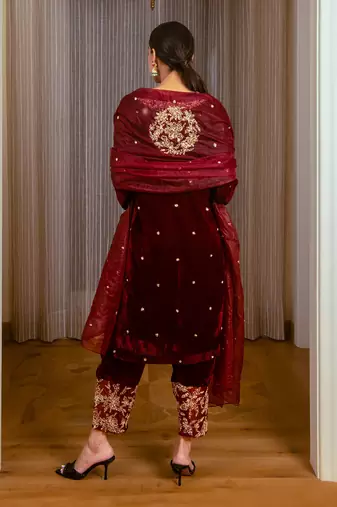 Embroidered Velvet Kurta Set