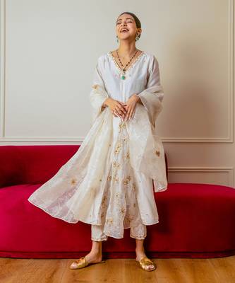 Ecru Chanderi Panel Suit 1