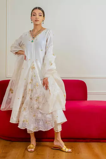 Ecru Chanderi Panel Suit